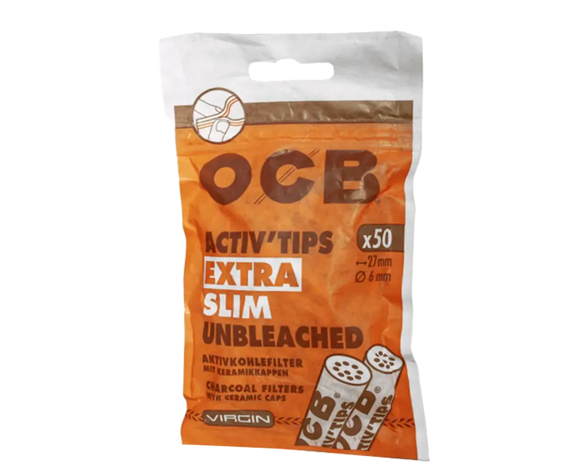 OCB ACTIV'TIPS Extra Slim Ungebleicht 6mm Aktivkohlefilter 50 Stück Verpackung