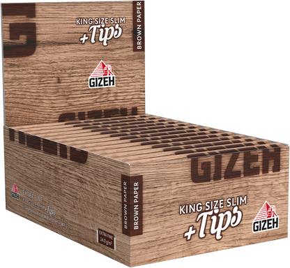 Gizeh Brown King Size Slim + Tips (26x34 Sheets) - Unbleached Rolling Papers + Filters for Germany