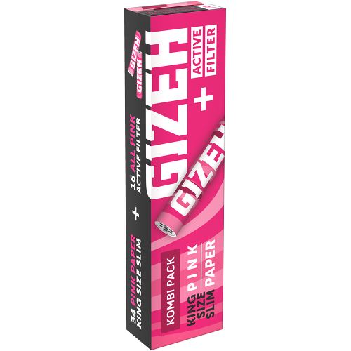 Gizeh Pink Combi Pack – King Size Slim 34 Papers + 16 Active Filters (Box of 16)