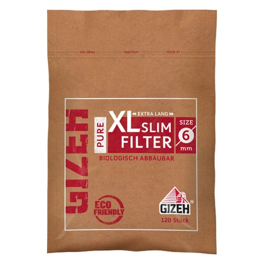 Gizeh Pure XL Slim Filter – 120 Stück – 6mm Durchmesser – 19mm Länge – Ungebleicht & Biologisch abbaubar